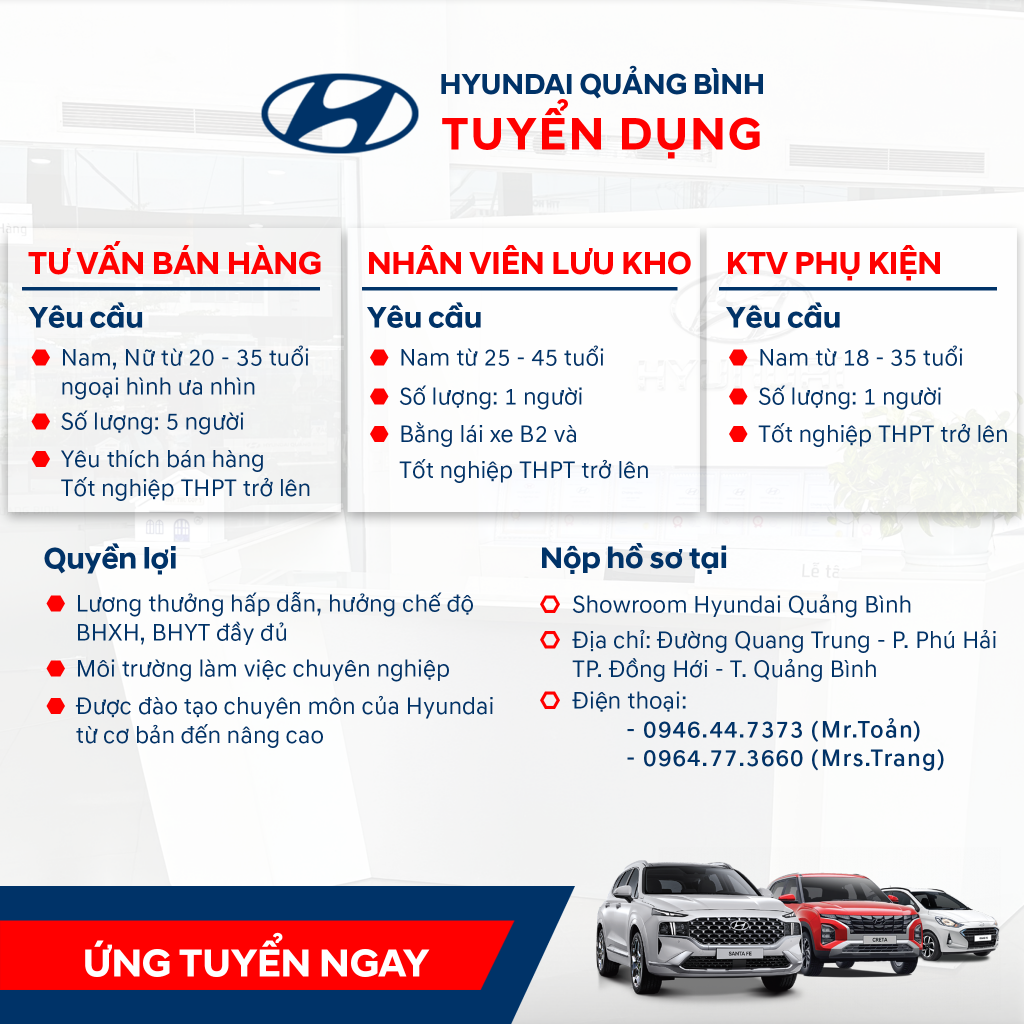 Hyundai Quảng Bình tuyển dụng